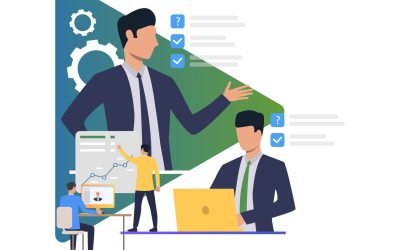 Coworkers planning and making objective. Boss, manager, online conference, office. Business concept. Vector illustration for poster, presentation, new project